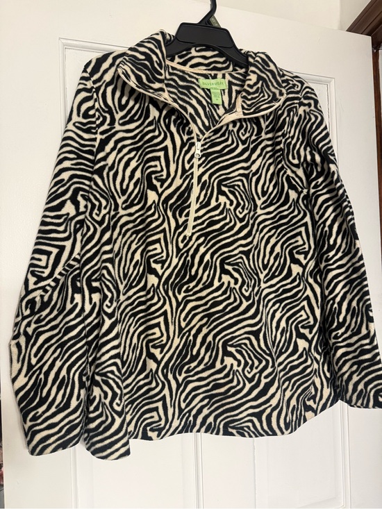 Silverwear Tops - Black and Cream Zebra Print Quarter-Zip Fleece Top